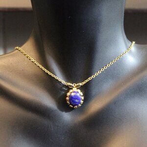 Vintage Lind 14KT GE Lapis Stone Pendant Necklace